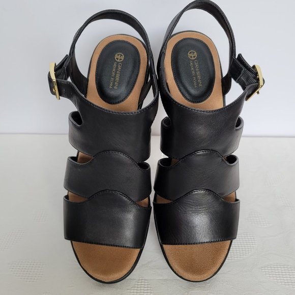 GIANI BERNINI Wirla Platform Wedge Leather Sandals- Black color- Women's Size 9M - Picture 7 of 15